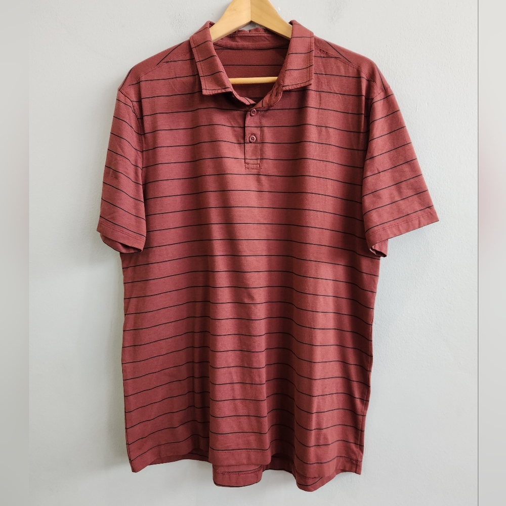 Lululemon Athleisure Golf Polo Shirt Stretch Striped Burgundy Men's Size Large